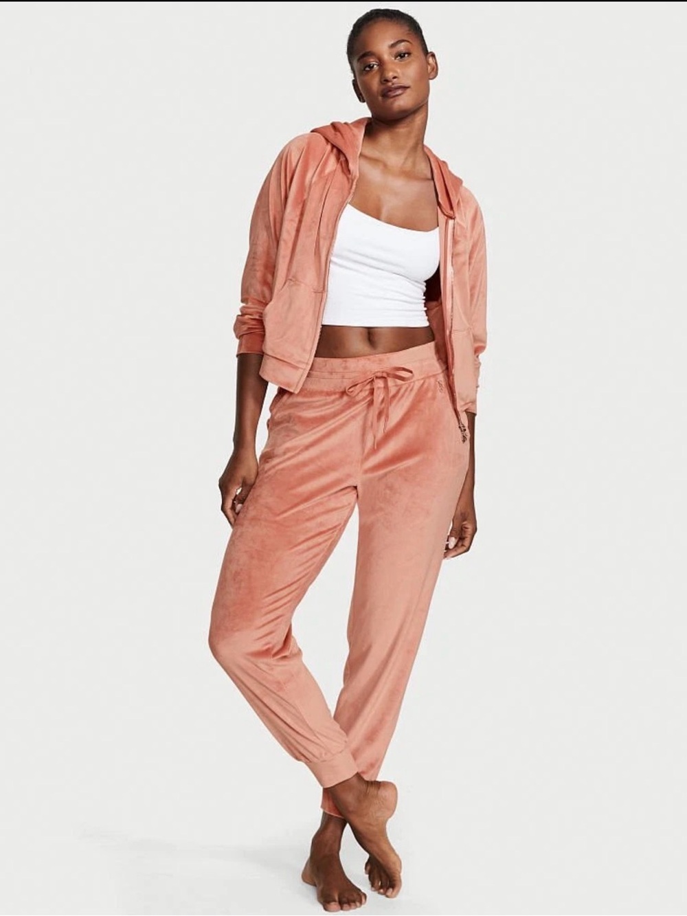Victoria’s Secret Velour Tracksuit Set – Peach – Y2K – L Top / M Joggers